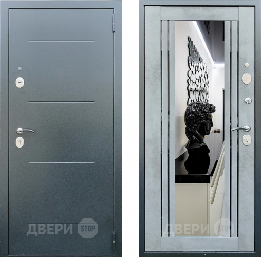 Входная металлическая Дверь Престиж Люкс с зеркалом Бетон в Люберцах