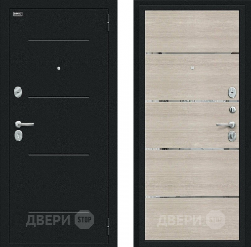 Входная металлическая Дверь Bravo Лайн Букле черное/Cappuccino Veralinga в Люберцах