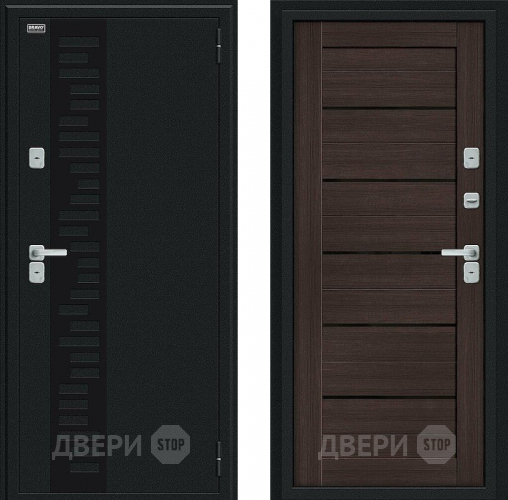 Входная металлическая Дверь Bravo Thermo Техно Декор Букле черное/Wenge Veralinga в Люберцах