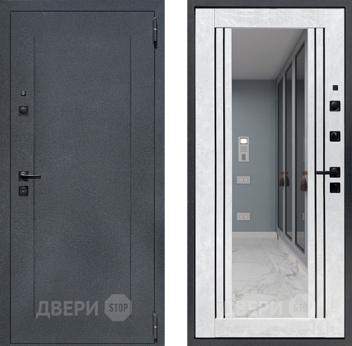 Дверь Престиж Лофт с зеркалом Бетон снежный в Люберцах