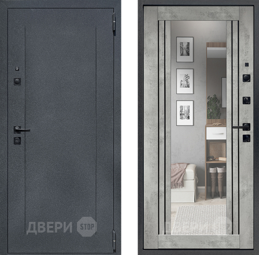 Входная металлическая Дверь Престиж Лофт с зеркалом Бетон светлый в Люберцах
