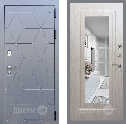 Входная металлическая Дверь Стоп КОСМО Зеркало ФЛ-120 Беленый дуб в Люберцах