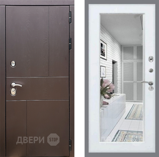 Входная металлическая Дверь Стоп УРБАН Зеркало Белый ясень в Люберцах