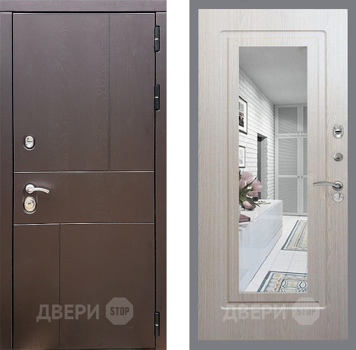 Входная металлическая Дверь Стоп УРБАН Зеркало ФЛ-120 Беленый дуб в Люберцах
