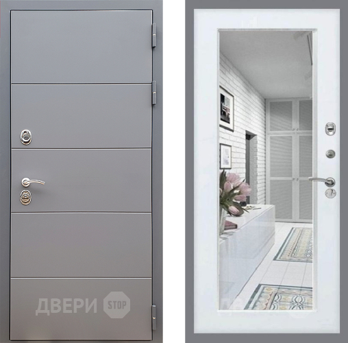 Входная металлическая Дверь Стоп АРТ ГРАФИТ Зеркало Белый ясень в Люберцах