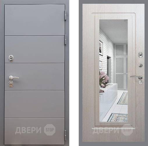 Входная металлическая Дверь Стоп АРТ ГРАФИТ Зеркало ФЛ-120 Беленый дуб в Люберцах