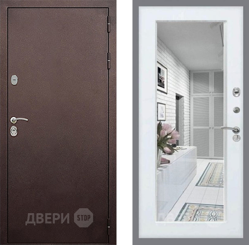 Входная металлическая Дверь Стоп КЛАССИК Медь Зеркало Белый ясень в Люберцах
