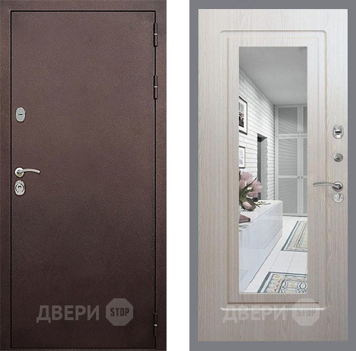 Входная металлическая Дверь Стоп КЛАССИК Медь Зеркало ФЛ-120 Беленый дуб в Люберцах