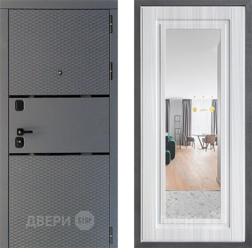 Входная металлическая Дверь Дверной континент Диамант Дизайн ФЛЗ Зеркало Сандал белый в Люберцах