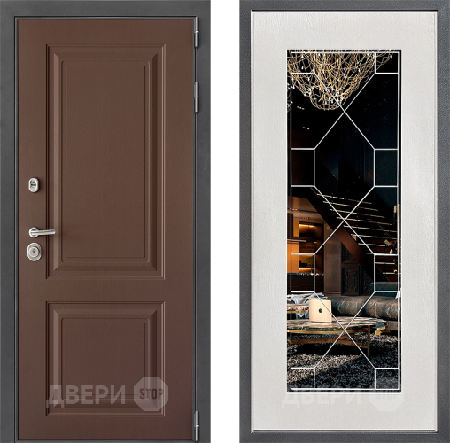Входная металлическая Дверь Дверной континент ДК-3/729 ФЛ-Тиффани Зеркало Белое дерево в Люберцах