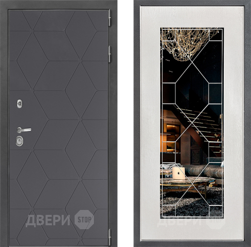 Входная металлическая Дверь Дверной континент ДК-3/744 ФЛ-Тиффани Зеркало Белое дерево в Люберцах