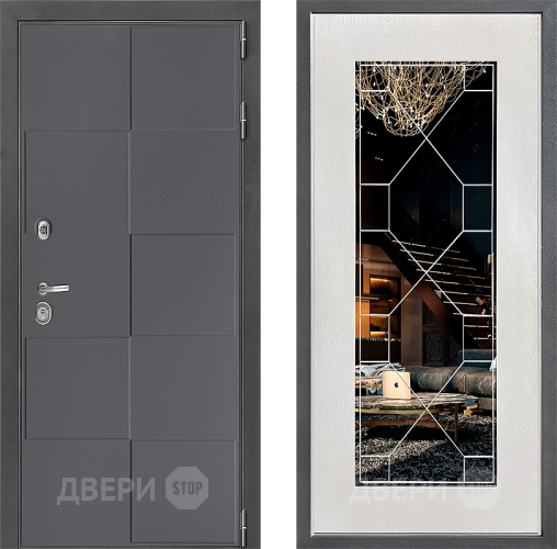 Входная металлическая Дверь Дверной континент ДК-3/606 ФЛ-Тиффани Зеркало Белое дерево в Люберцах