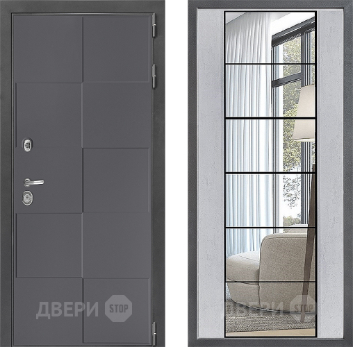 Входная металлическая Дверь Дверной континент ДК-3/606 ФЛЗ-2 Зеркало Бетон светлый в Люберцах