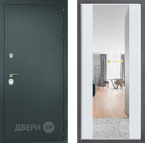 Входная металлическая Дверь Дверной континент Рубикон Серебро Дизайн ФЛЗ-1 Зеркало Белое дерево в Люберцах
