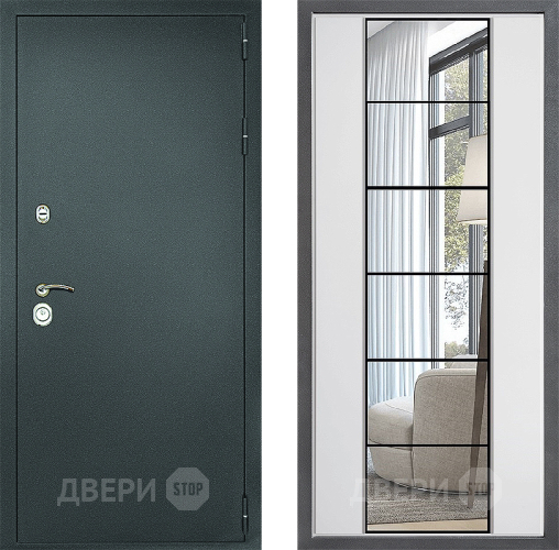 Входная металлическая Дверь Дверной континент Рубикон Серебро Дизайн ФЛЗ-2 Зеркало Белый софт в Люберцах