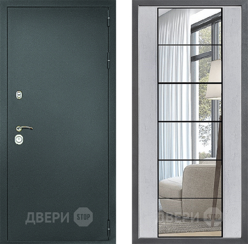 Входная металлическая Дверь Дверной континент Рубикон Серебро Дизайн ФЛЗ-2 Зеркало Бетон светлый в Люберцах
