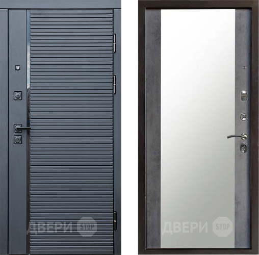 Входная металлическая Дверь Престиж Черная Линия Зеркало Бетон темный в Люберцах