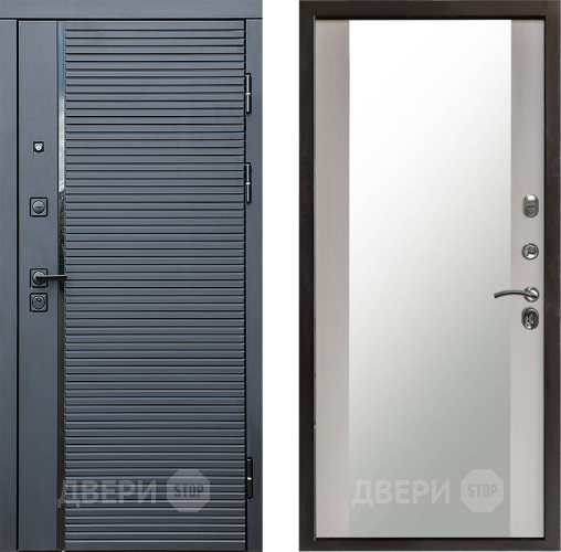 Входная металлическая Дверь Престиж Черная Линия Зеркало Лиственница белая в Люберцах