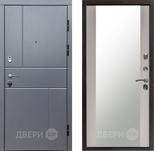 Входная металлическая Дверь Престиж Горизонт Грэй Зеркало Лиственница белая в Люберцах