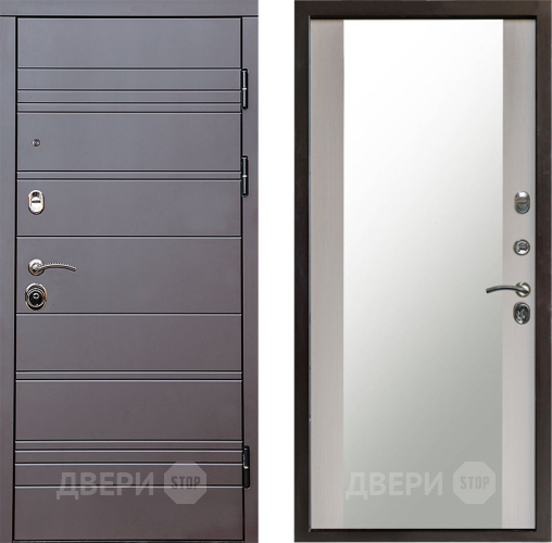 Входная металлическая Дверь Престиж Линия Браун Зеркало Лиственница белая в Люберцах