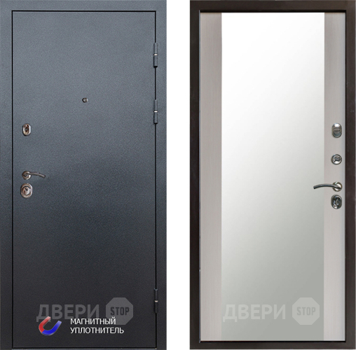 Входная металлическая Дверь Престиж Графит Зеркало Лиственница белая в Люберцах
