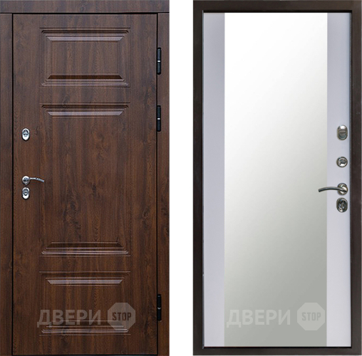 Входная металлическая Дверь Престиж TERMO с терморазрывом Премиум Орех Зеркало Белый софт в Люберцах