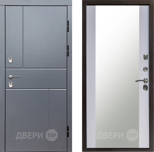 Входная металлическая Дверь Престиж TERMO с терморазрывом Горизонт Грэй Зеркало Белый софт в Люберцах