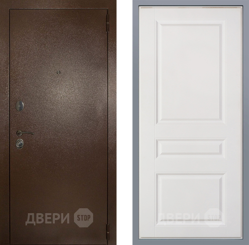 Дверь Заводские двери Эталон 3к антик медь Стокгольм Белый софт в Люберцах
