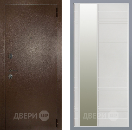 Дверь Заводские двери Эталон 3к антик медь Зеркало Лира Белый софт в Люберцах