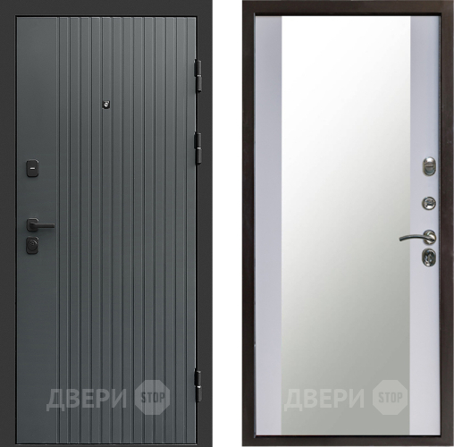 Входная металлическая Дверь Престиж Tvist Grey Зеркало Белый софт в Люберцах