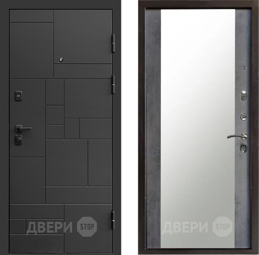 Входная металлическая Дверь Престиж Kvadro Зеркало Бетон темный в Люберцах