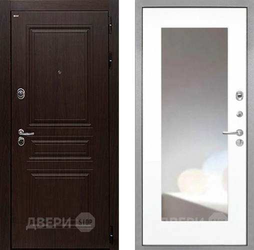 Входная металлическая Дверь Интекрон (INTECRON) Брайтон Тиковое Дерево ФЛЗ-120-М Зеркало Белый матовый в Люберцах
