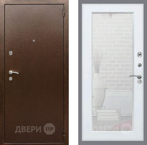 Входная металлическая Дверь Рекс (REX) 1А Медный Антик Зеркало Пастораль Белый ясень в Люберцах