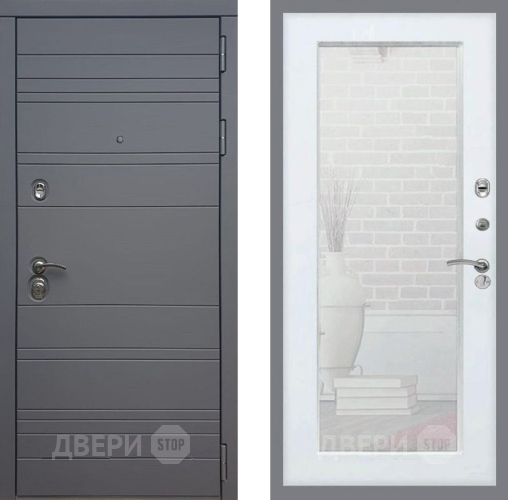 Входная металлическая Дверь Рекс (REX) 14 силк титан Зеркало Пастораль Белый ясень в Люберцах