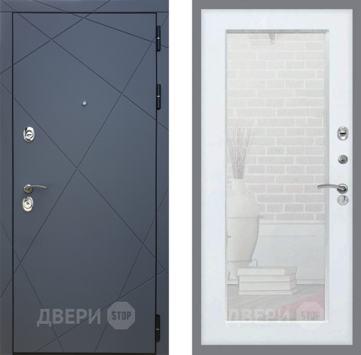 Входная металлическая Дверь Рекс (REX) 13 Силк Титан Зеркало Пастораль Белый ясень в Люберцах